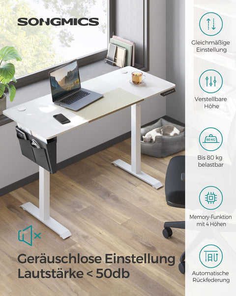 Rootz Electric Standing Desk - White Standing Table - Adjustable Desk - Chipboard Steel Desk - 60cm x 140cm x (72-120)cm - Overheat Protection - Max Load 80kg