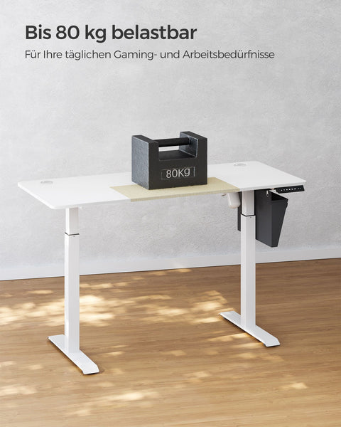 Rootz Electric Standing Desk - White Standing Table - Adjustable Desk - Chipboard Steel Desk - 60cm x 140cm x (72-120)cm - Overheat Protection - Max Load 80kg