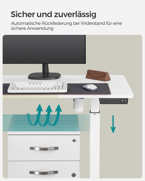 Rootz Electric Standing Desk - White Standing Table - Adjustable Desk - Chipboard Steel Desk - 60cm x 140cm x (72-120)cm - Overheat Protection - Max Load 80kg