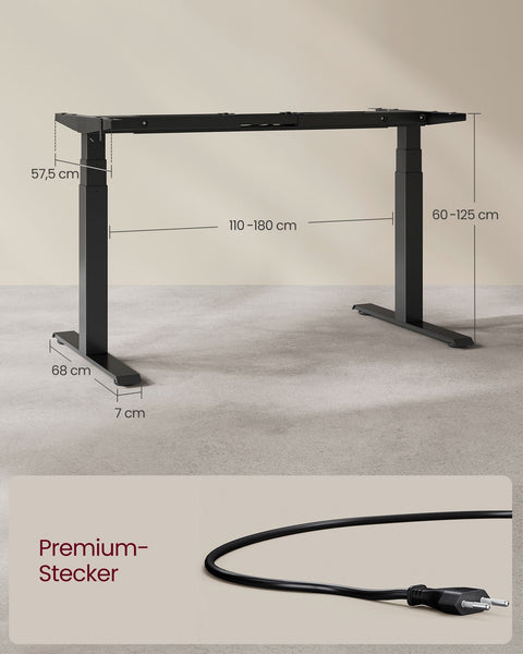 Rootz Electric Standing Desk Converter - Sit Stand Desk - Height Adjustable Desk - Steel Frame - Black - 68cm x (110-180)cm x (60-125)cm - Quiet Operation - Fast Adjustment - 28.3kg - 100kg Capacity