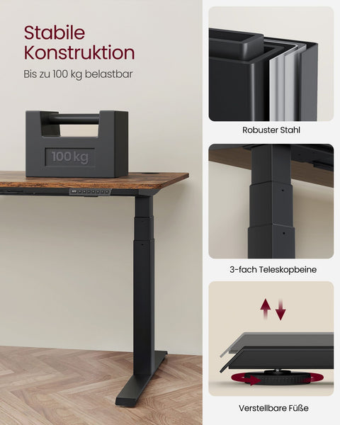 Rootz Electric Standing Desk Converter - Sit Stand Desk - Height Adjustable Desk - Steel Frame - Black - 68cm x (110-180)cm x (60-125)cm - Quiet Operation - Fast Adjustment - 28.3kg - 100kg Capacity