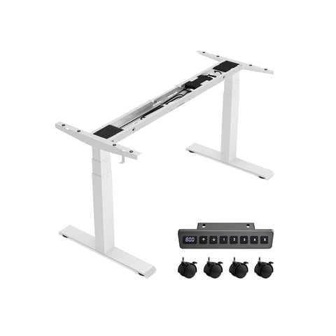 Rootz Electric Standing Desk - White Steel Frame - Adjustable Height Desk - Quiet Operation - Fast Adjustment - 68cm x (110-180)cm x (60-125)cm - Max Load 100kg
