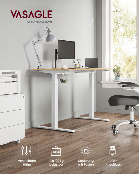 Rootz Electric Standing Desk - White Steel Frame - Adjustable Height Desk - Quiet Operation - Fast Adjustment - 68cm x (110-180)cm x (60-125)cm - Max Load 100kg