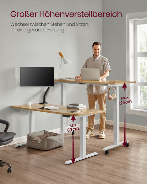 Rootz Electric Standing Desk - White Steel Frame - Adjustable Height Desk - Quiet Operation - Fast Adjustment - 68cm x (110-180)cm x (60-125)cm - Max Load 100kg