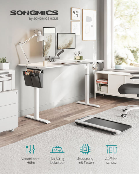 Rootz Electric Standing Desk - Adjustable Desk - Sit Stand Desk - Chipboard Steel Frame - Non-Woven Fabric - 70cm x 160cm x (72-120)cm - White-Dove Gray - 31.2kg - 80kg Max Load