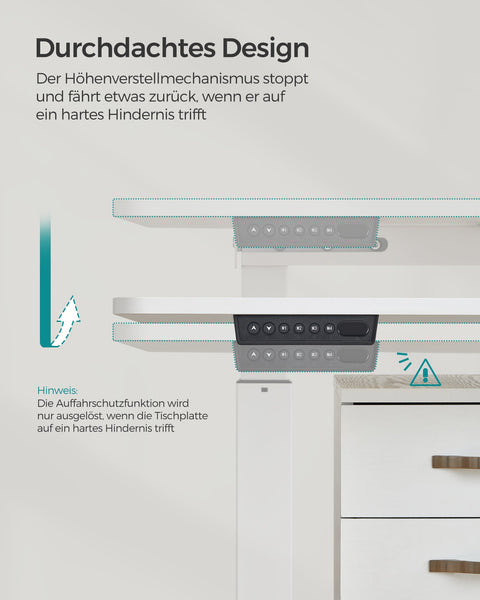 Rootz Electric Standing Desk - Adjustable Desk - Sit Stand Desk - Chipboard Steel Frame - Non-Woven Fabric - 70cm x 160cm x (72-120)cm - White-Dove Gray - 31.2kg - 80kg Max Load