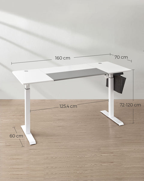 Rootz Electric Standing Desk - Adjustable Desk - Sit Stand Desk - Chipboard Steel Frame - Non-Woven Fabric - 70cm x 160cm x (72-120)cm - White-Dove Gray - 31.2kg - 80kg Max Load