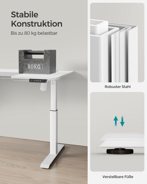 Rootz Electric Standing Desk - Adjustable Desk - Sit Stand Desk - Chipboard Steel Frame - Non-Woven Fabric - 70cm x 160cm x (72-120)cm - White-Dove Gray - 31.2kg - 80kg Max Load
