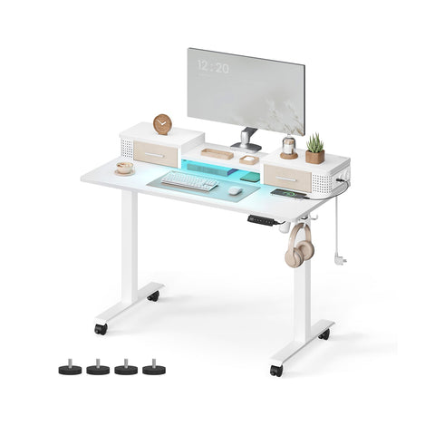 Rootz Cloud White Desk - Study Table - Writing Desk - Particle Board - Steel Frame - Oxford Cloth - Adjustable Height - Spacious Surface - Easy Assembly - 60cm x 120cm x (72-120)cm