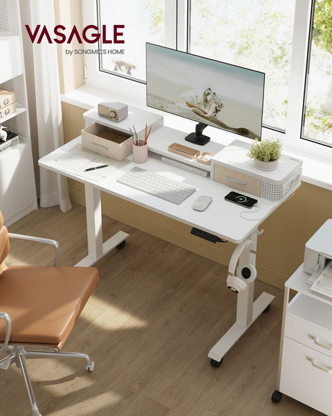 Rootz Cloud White Desk - Study Table - Writing Desk - Particle Board - Steel Frame - Oxford Cloth - Adjustable Height - Spacious Surface - Easy Assembly - 60cm x 120cm x (72-120)cm
