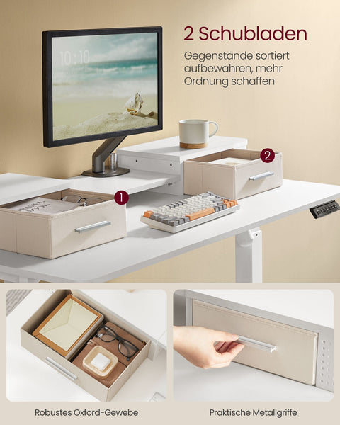 Rootz Cloud White Desk - Study Table - Writing Desk - Particle Board - Steel Frame - Oxford Cloth - Adjustable Height - Spacious Surface - Easy Assembly - 60cm x 120cm x (72-120)cm