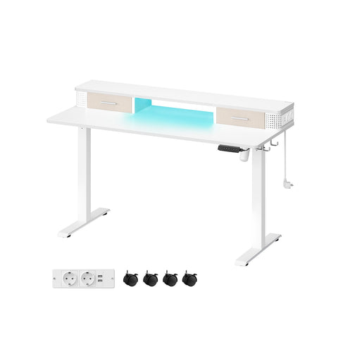 Rootz Cloud White Desk - Study Table - Writing Desk - Particle Board - Steel Frame - Oxford Cloth - Adjustable Height - Storage Hooks - Easy Assembly - 60cm x 140cm x (72-120)cm