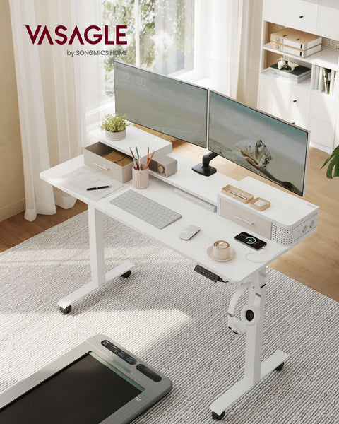 Rootz Cloud White Desk - Study Table - Writing Desk - Particle Board - Steel Frame - Oxford Cloth - Adjustable Height - Storage Hooks - Easy Assembly - 60cm x 140cm x (72-120)cm