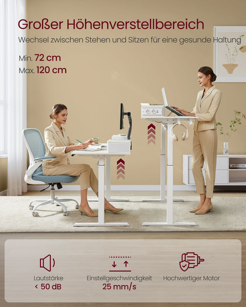 Rootz Cloud White Desk - Study Table - Writing Desk - Particle Board - Steel Frame - Oxford Cloth - Adjustable Height - Storage Hooks - Easy Assembly - 60cm x 140cm x (72-120)cm