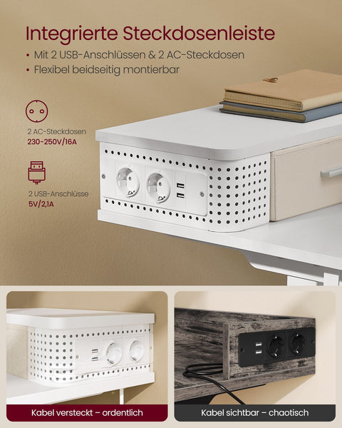 Rootz Cloud White Desk - Study Table - Writing Desk - Particle Board - Steel Frame - Oxford Cloth - Adjustable Height - Storage Hooks - Easy Assembly - 60cm x 140cm x (72-120)cm