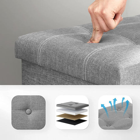 Rootz Bench With Storage Space - Storage Bench - Hidden Storage - Multi-functional Storage Seat - Entryway - Bedroom - Living Room - Imitation Linen - Foam - MDF - Light Gray - 76 x 38 x 38 cm (L x W x H)