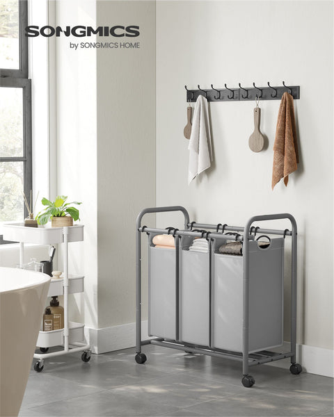 Rootz 2 Pack Laundry Sorter - Gray Clothes Hamper - Rolling Laundry Cart - Steel Frame - 77cm x 41cm x 81.5cm