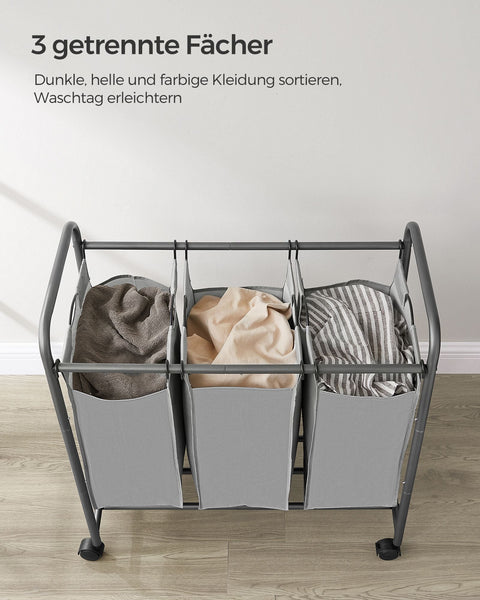 Rootz 2 Pack Laundry Sorter - Gray Clothes Hamper - Rolling Laundry Cart - Steel Frame - 77cm x 41cm x 81.5cm