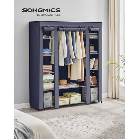 Rootz Navy Blue Fabric Cabinet - Wardrobe Organizer - Storage Unit - Non-Woven Fabric - Metal Tube - PP Plastic Connector - Large Size - Lightweight - Easy Assembly - 45cm x 150cm x 175cm