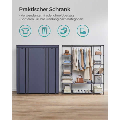 Rootz Navy Blue Fabric Cabinet - Wardrobe Organizer - Storage Unit - Non-Woven Fabric - Metal Tube - PP Plastic Connector - Large Size - Lightweight - Easy Assembly - 45cm x 150cm x 175cm