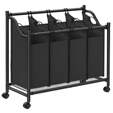 Rootz Laundry Hamper Cart - Rolling Laundry Cart - Laundry Sorter - Sturdy Metal Frame - Durable 600D Polyester Fabric - 4 Wheels - 4 Compartments - Space Saving Design - 67cm x 87.5cm x 38.5cm