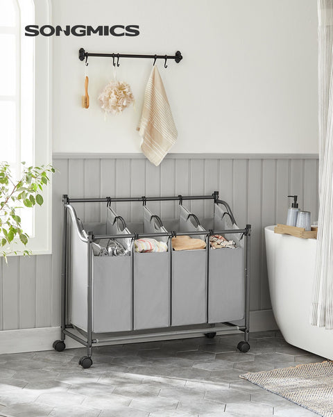 Rootz Laundry Trolley - Laundry Cart - Clothes Hamper - High Quality - Quick Laundry Collection - Sorting Bags - 87.5cm x 38.5cm x (67-81)cm