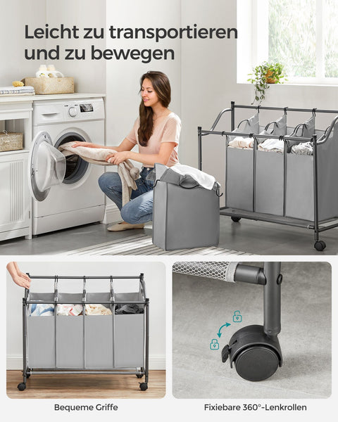 Rootz Laundry Trolley - Laundry Cart - Clothes Hamper - High Quality - Quick Laundry Collection - Sorting Bags - 87.5cm x 38.5cm x (67-81)cm