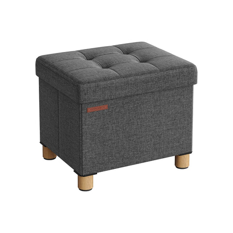 Rootz Storage Ottoman - Footstool - Upholstered Stool - Imitation Linen - Foam Padding - MDF Frame - Dark Gray - 32cm x 40cm x 33.5cm - 29L Capacity