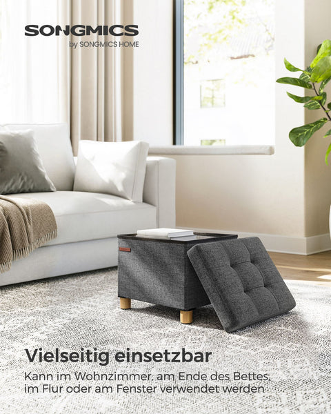 Rootz Storage Ottoman - Footstool - Upholstered Stool - Imitation Linen - Foam Padding - MDF Frame - Dark Gray - 32cm x 40cm x 33.5cm - 29L Capacity