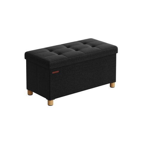 Rootz Seat Chest Storage Ottoman - Black Ottoman - Storage Bench - Imitation Linen - Foam Padding - MDF Construction - 38cm x 76cm x 40cm - 6.5kg - 300kg Capacity - 77L Storage Space