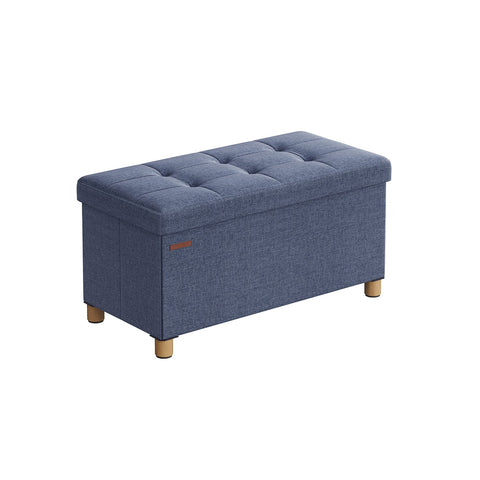 Rootz Seat Chest Storage Ottoman - Light Denim Blue - Linen Ottoman - Foam Padded Bench - MDF Storage Chest - 38cm x 76cm x 40cm - 77L Capacity - 300kg Load Capacity