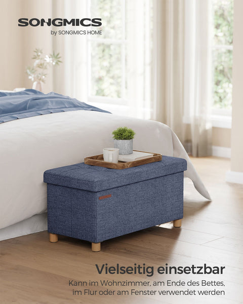 Rootz Seat Chest Storage Ottoman - Light Denim Blue - Linen Ottoman - Foam Padded Bench - MDF Storage Chest - 38cm x 76cm x 40cm - 77L Capacity - 300kg Load Capacity
