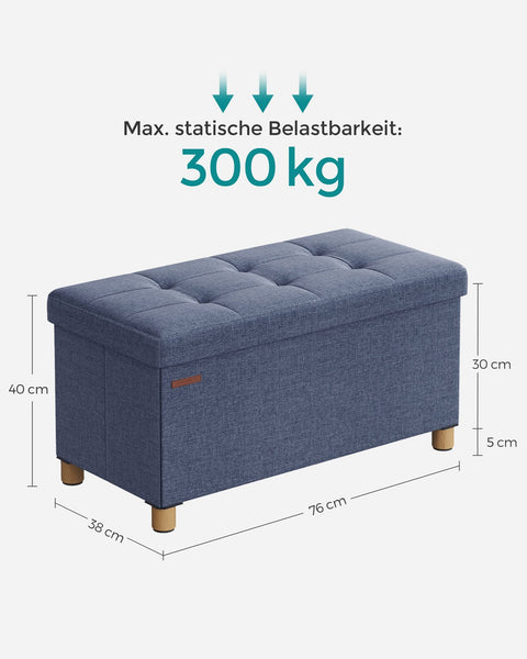 Rootz Seat Chest Storage Ottoman - Light Denim Blue - Linen Ottoman - Foam Padded Bench - MDF Storage Chest - 38cm x 76cm x 40cm - 77L Capacity - 300kg Load Capacity