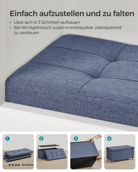 Rootz Seat Chest Storage Ottoman - Light Denim Blue - Linen Ottoman - Foam Padded Bench - MDF Storage Chest - 38cm x 76cm x 40cm - 77L Capacity - 300kg Load Capacity