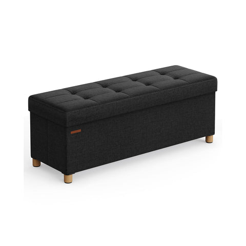 Rootz Seat Chest Storage Ottoman - Storage Bench - Upholstered Ottoman - Imitation Linen - Foam Padding - MDF Construction - 38cm x 110cm x 40cm - Ink Black - 112L Capacity - 300kg Load Capacity