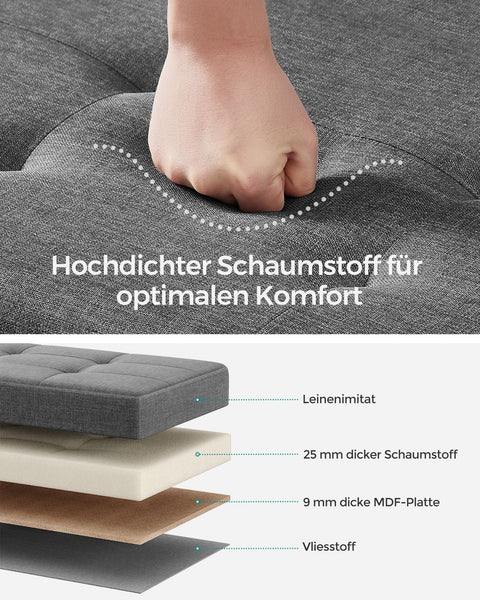 Rootz Storage Bench - Ottoman - Foldable Chair - Imitation Linen - Foam - MDF - 38cm x 110cm x 40cm - 10kg - 300kg Capacity