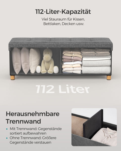Rootz Storage Bench - Ottoman - Foldable Chair - Imitation Linen - Foam - MDF - 38cm x 110cm x 40cm - 10kg - 300kg Capacity