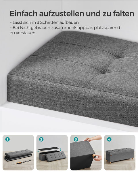 Rootz Storage Bench - Ottoman - Foldable Chair - Imitation Linen - Foam - MDF - 38cm x 110cm x 40cm - 10kg - 300kg Capacity