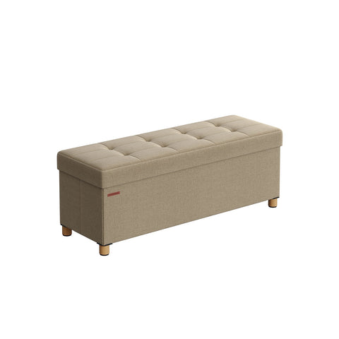 Rootz Storage Stool - Ottoman with Compartment - Camel Brown - MDF - Imitation Linen - High Resilience Foam - 38cm x 110cm x 40cm