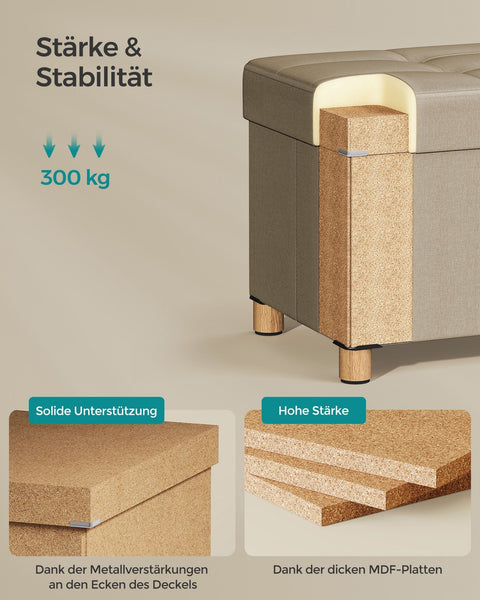 Rootz Storage Stool - Ottoman with Compartment - Camel Brown - MDF - Imitation Linen - High Resilience Foam - 38cm x 110cm x 40cm