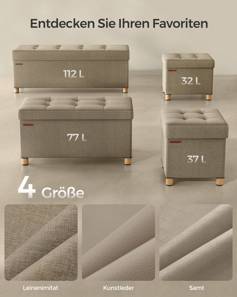 Rootz Storage Stool - Ottoman with Compartment - Camel Brown - MDF - Imitation Linen - High Resilience Foam - 38cm x 110cm x 40cm