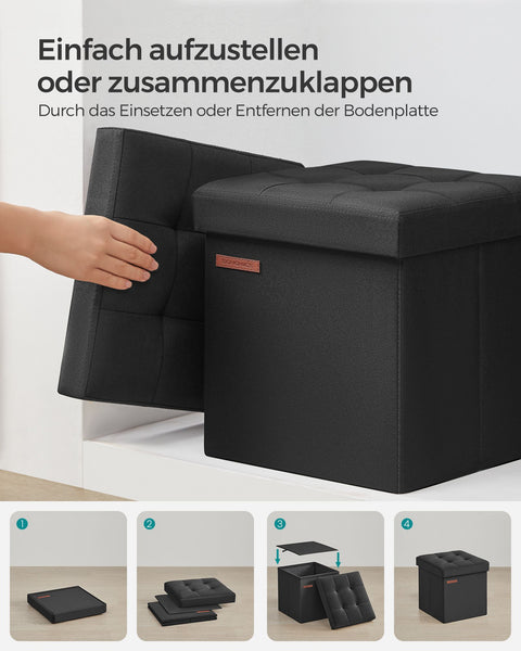 Rootz Seat Chest - Storage Ottoman - Footrest - Imitation Linen - MDF - Foam - 30cm x 30cm x 30cm - Basic Black - 1.6kg - 130kg Max Load - 22L Capacity