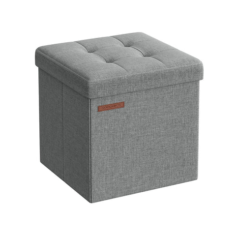Rootz Seat Chest Ottoman - Storage Stool - Footrest - Imitation Linen - MDF - Foam - 30cm x 30cm x 30cm - Light Gray - 1.6kg - 130kg Capacity - 22 Liters