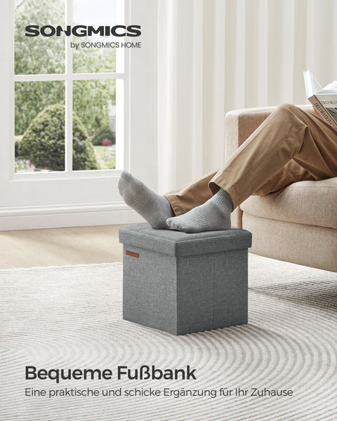 Rootz Seat Chest Ottoman - Storage Stool - Footrest - Imitation Linen - MDF - Foam - 30cm x 30cm x 30cm - Light Gray - 1.6kg - 130kg Capacity - 22 Liters