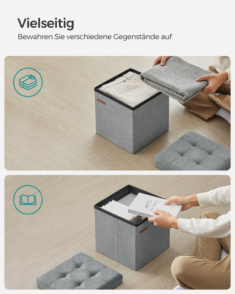 Rootz Seat Chest Ottoman - Storage Stool - Footrest - Imitation Linen - MDF - Foam - 30cm x 30cm x 30cm - Light Gray - 1.6kg - 130kg Capacity - 22 Liters