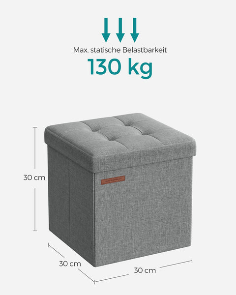 Rootz Seat Chest Ottoman - Storage Stool - Footrest - Imitation Linen - MDF - Foam - 30cm x 30cm x 30cm - Light Gray - 1.6kg - 130kg Capacity - 22 Liters