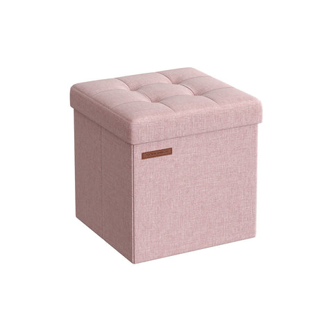 Rootz Pastel Pink Seat Chest - Storage Ottoman - Footstool - Imitation Linen - MDF - Foam - 30cm x 30cm x 30cm - 1.6kg - 130kg Max Load - 22L Capacity