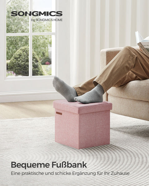 Rootz Pastel Pink Seat Chest - Storage Ottoman - Footstool - Imitation Linen - MDF - Foam - 30cm x 30cm x 30cm - 1.6kg - 130kg Max Load - 22L Capacity