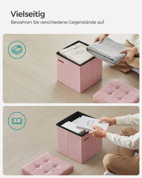 Rootz Pastel Pink Seat Chest - Storage Ottoman - Footstool - Imitation Linen - MDF - Foam - 30cm x 30cm x 30cm - 1.6kg - 130kg Max Load - 22L Capacity