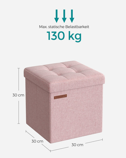 Rootz Pastel Pink Seat Chest - Storage Ottoman - Footstool - Imitation Linen - MDF - Foam - 30cm x 30cm x 30cm - 1.6kg - 130kg Max Load - 22L Capacity